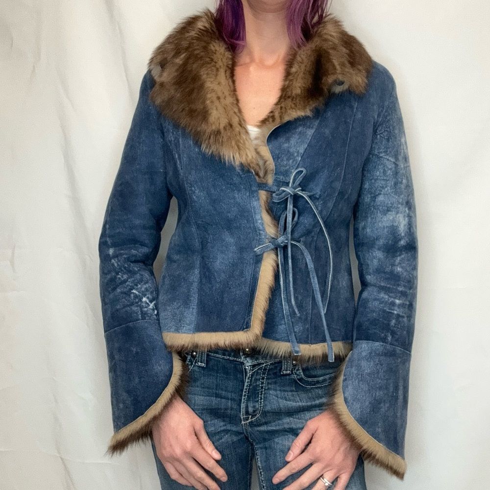 Gold East Spain Women’s Vintage Suede Leather Crop Coat Jacket Medium M - Picture 2 of 16